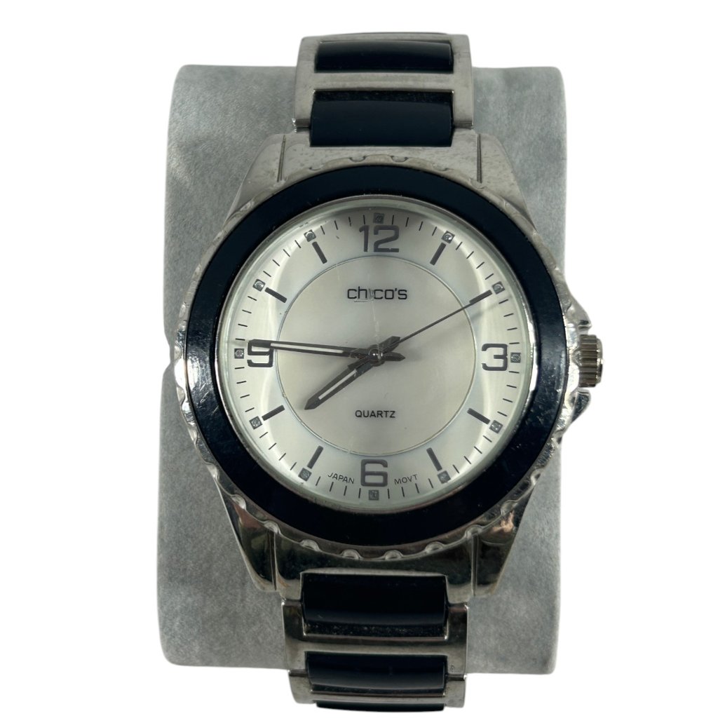 Chicos Mens Watch Black Silver Tone Stainless Steel 40mm Wristwatch Read